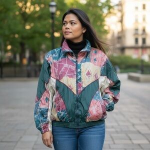 East West Vintage windbreaker colorful Pink, Green, White, Peach Size: M